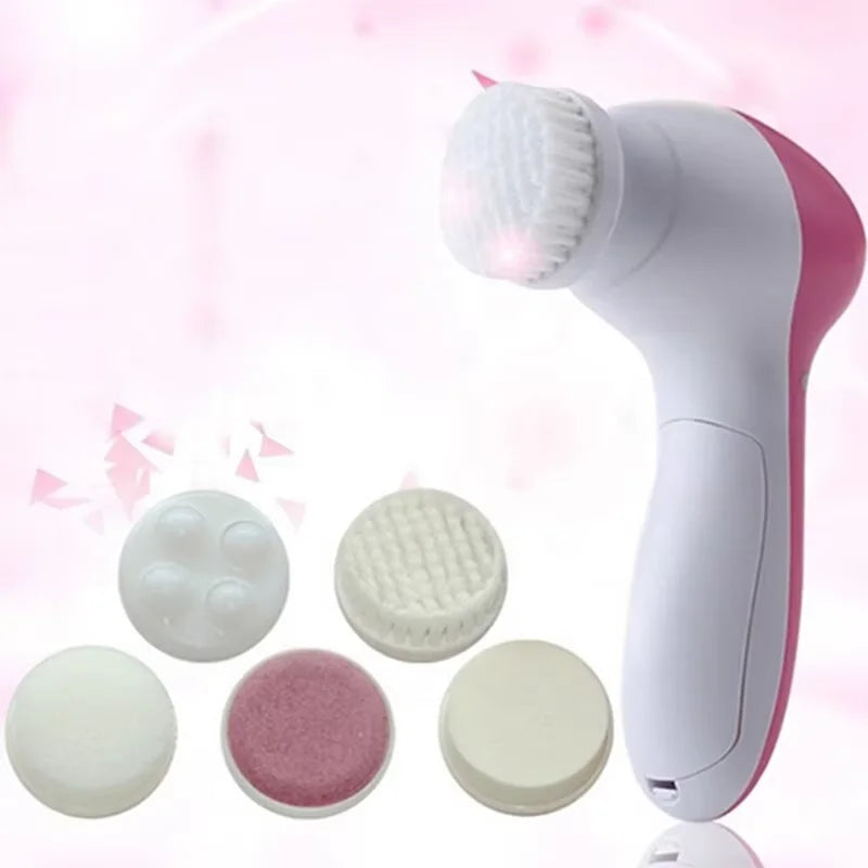 Limpiador facial eléctrico 5 en 1, cepillo, máquina de lavado, spa, cuidado de la piel, masaje, limpieza de puntos negros, herramientas de limpieza facial