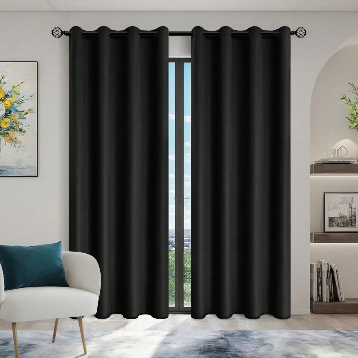 Rideaux occultants 100% solides avec œillets, rideaux de confidentialité totale pour chambre à coucher, beaux rideaux pour salon, 1 pièce