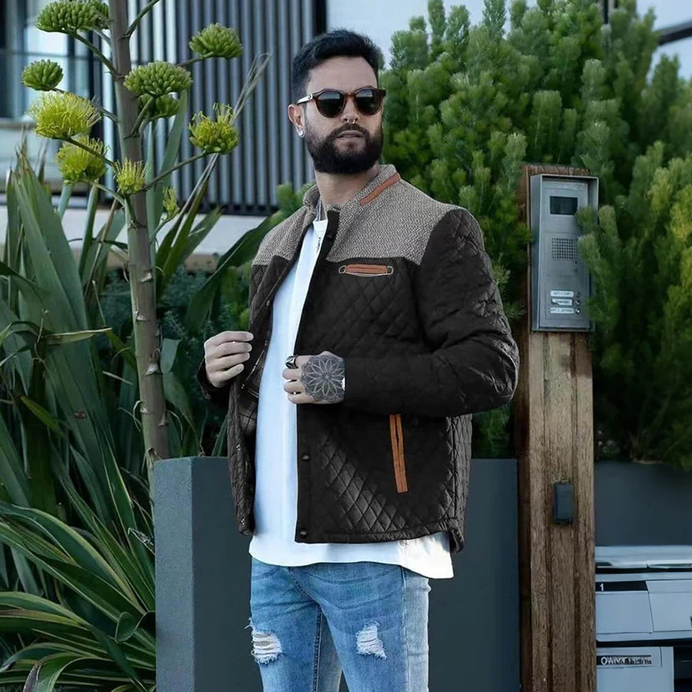 Men's Jackets Casual Bomber Coat Diamond Quilted Puffer Lightweight Casual Button Down High Quality Overshirt US Size