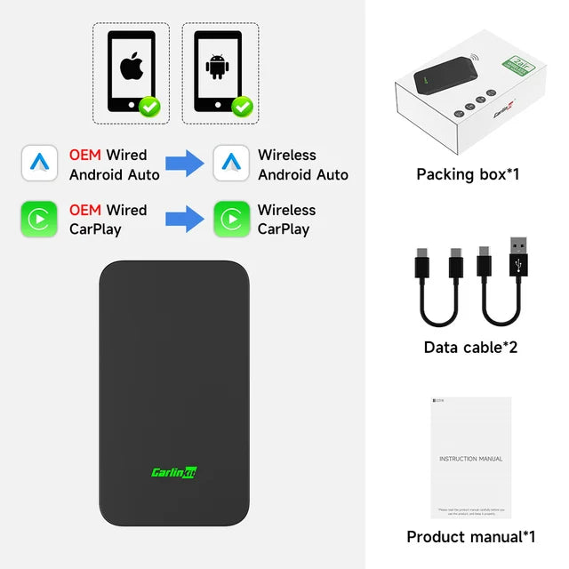 Carlinkit 5 2air Mini Ultra Inalámbrico CarPlay Android Auto Box Inalámbrico Adaptador 2 en 1 2 Canales Compatible con Waze Spotify 5.8Ghz WiFi GPS
