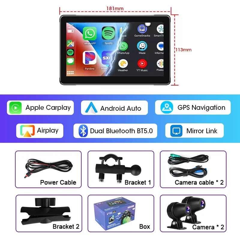 Jansite – 5/7-inch Wireless GPS Navigation Screen for Motorcycle, Carplay, Android Auto, IPX7, Portable Monitor for Motorcycle