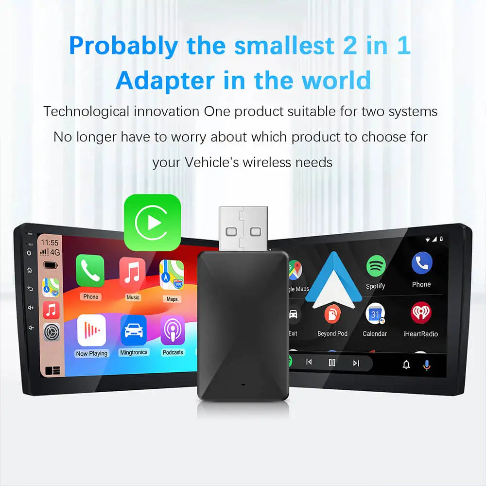 Wired to Wireless 2-in-1 Car Adapter CarPlay Android for OEM Car Radio with USB Plug and Play