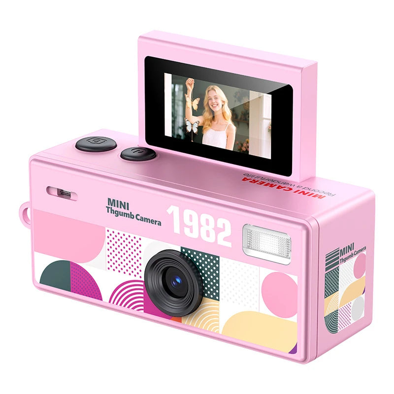 Minicámara digital CCD retro con flash, pantalla giratoria de 1080P, pequeña videocámara con forma de llavero para regalos