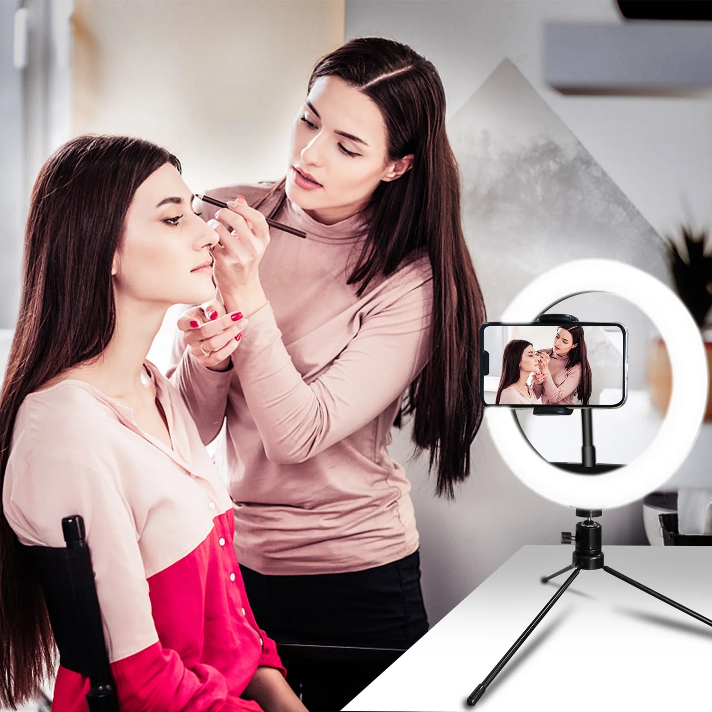 Anneau Lumineux LED Selfie 26cm 120 Perles avec Trépied — Kit Éclairage USB Vidéo
