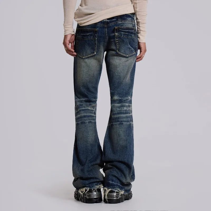 Y2K Mi azul, jeans acampanados, estilo vintage, lavados, para hombres y mujeres, tipo bootcut, gótico, de cintura alta, unisex, ropa de calle retro, pantalones anchos holgados