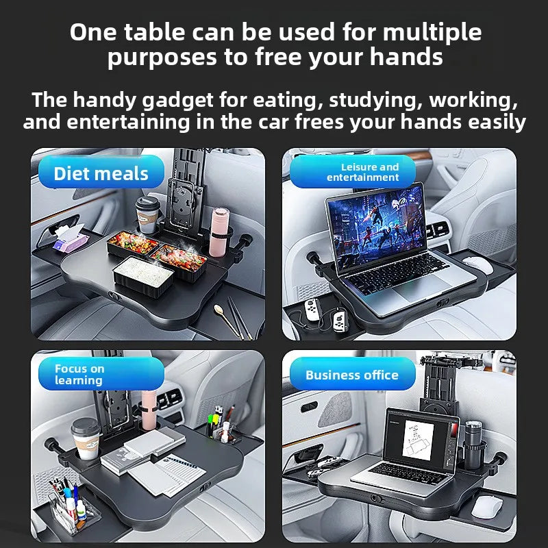 360 °   Table rotative pour plateau de voiture – Support de siège arrière en ABS, porte-ordinateur portable et porte-boissons pour les voyages sur route