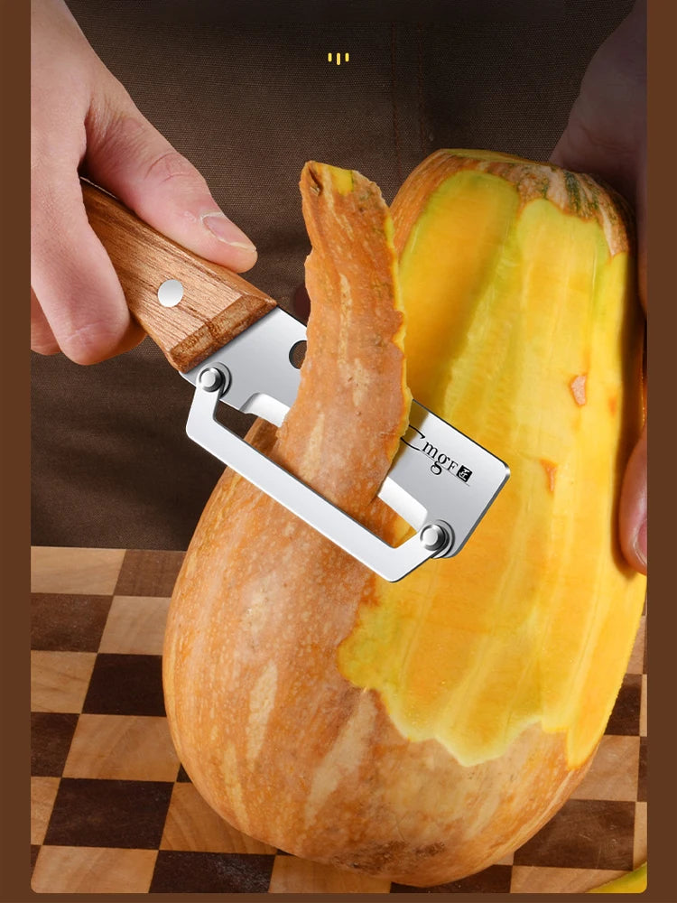 Éplucheur en acier inoxydable avec manche en bois pour éplucher et trancher des fruits et légumes |   Fonctionnement durable et fluide