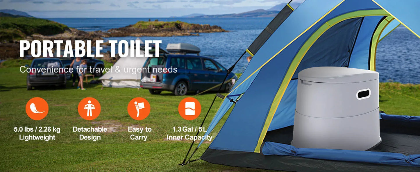 SucceBuy Toilettes portables pour camping Toilettes de voyage avec seau intérieur amovible de 1,3 gal/porte-papier amovible pour un long voyage sur route