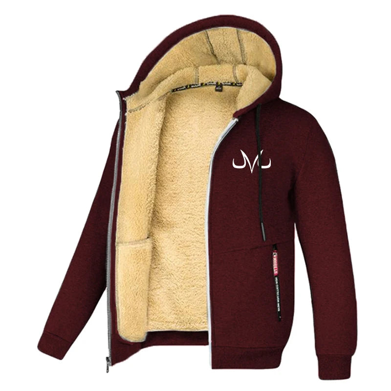 Men's Printed Sherpa Fleece Lined Jackets, Plush Winter Warm Coats with Zipper Pockets, Full-Zip Hooded Sweatshirt, Outdoor Outfits