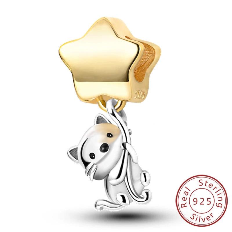 Abalorios de plata de ley 925 con huellas de perro, gato, corazón, animales, abalorios que se ajustan a pulseras, collares, colgantes, joyas para mujer, para hacer tú mismo