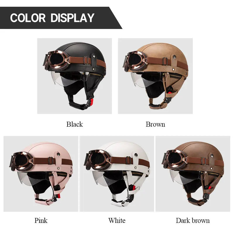 Motorcycle Half-Face Vintage Helmets Men Women Unisex Scooter Summer Helmet Black Brown DOT Approved Helmet
