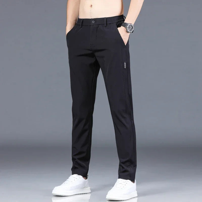 Men's Thin Ice Silk Pants, Stretchy, Casual, Elastic Waist, Smooth, Brand Clothing, 5 Colors, New Summer 2024 Collection