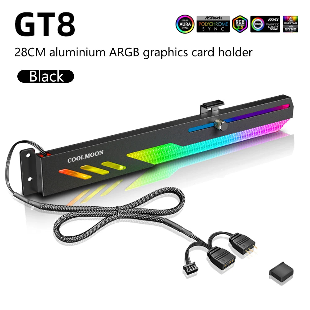 Support de carte vidéo GT8 personnalisé, 5V, 3 broches, ARGB, GPU, VGA, boîtier PC de bureau, accessoires de bricolage