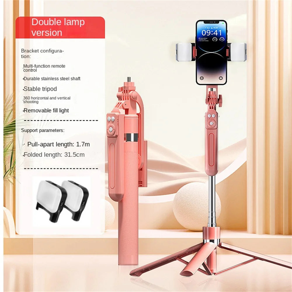 Trépied perche à selfie 1,7M avec télécommande sans fil — 360°, smartphone, vidéo, diffusion en direct