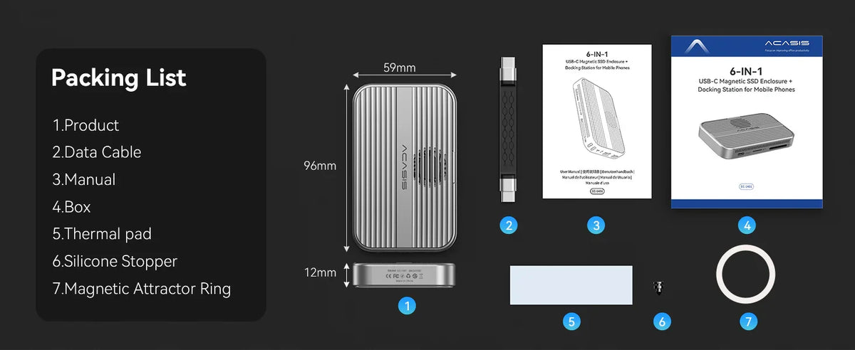 Boîtier SSD NVMe M.2 magnétique Acasis 10 Gbit/s et station d'accueil USB-C TF/SD 3.0 4K 60 Hz pour iPhone 17/17 Pro/iPhone 16/16 Pro