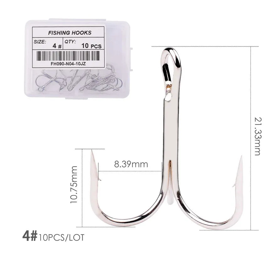 Hameçons triples de pêche aiguisés blancs, matériel de pêche au poisson, outils et accessoires, 10 pièces/boîte