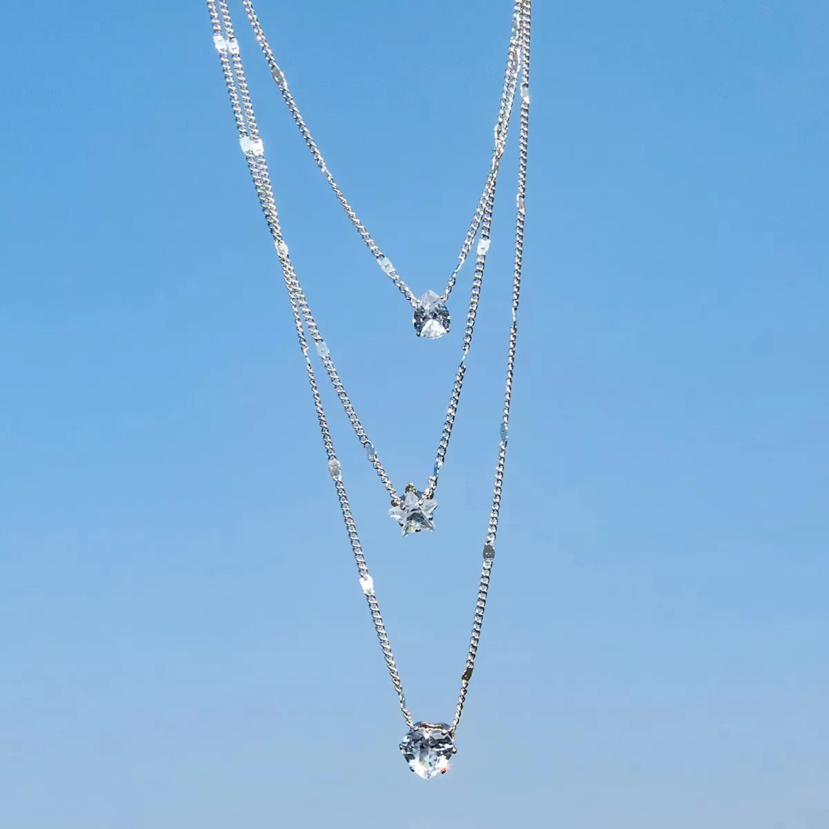 Collar con colgante de circonita para mujer, cadena multicapa, gargantilla, a la moda, brillante, joyería de fiesta, regalo