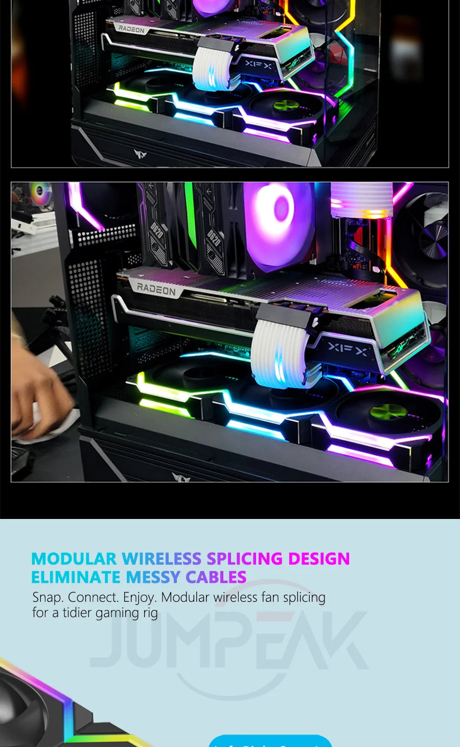 JUMPEAK CS120 ARGB ventilateur de refroidissement 360mm 240mm épissage empilable modulaire PWM silencieux 120mm RGB ventilateurs pour boîtier PC de jeu refroidisseur d'eau