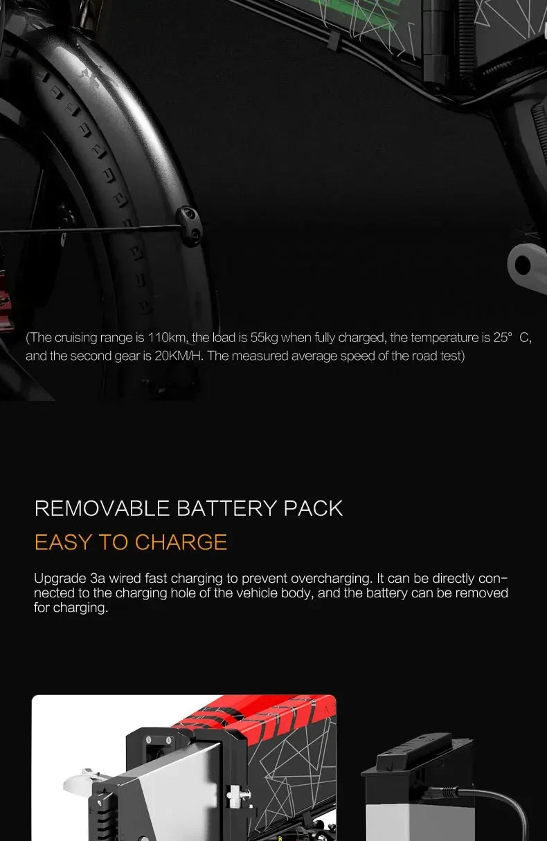 Vélo électrique pliant 20 Pouces — 500W, 48V, 12,8 Ah, batterie lithium, ville, adulte