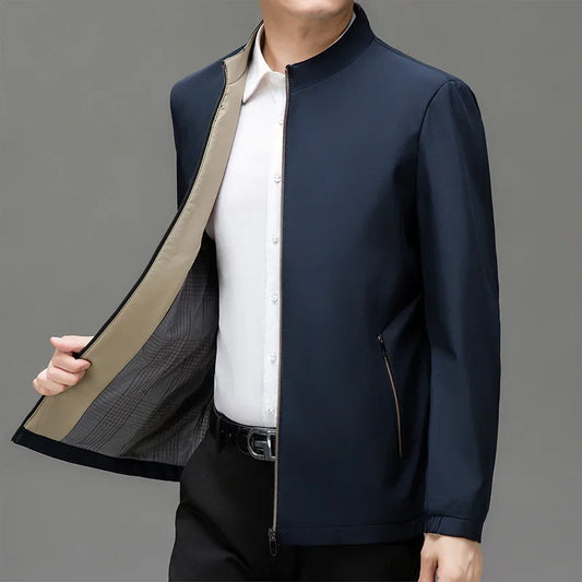Veste homme quotidienne col montant — couleur unie, décontracté, affaires, résistant à l'usure, automne