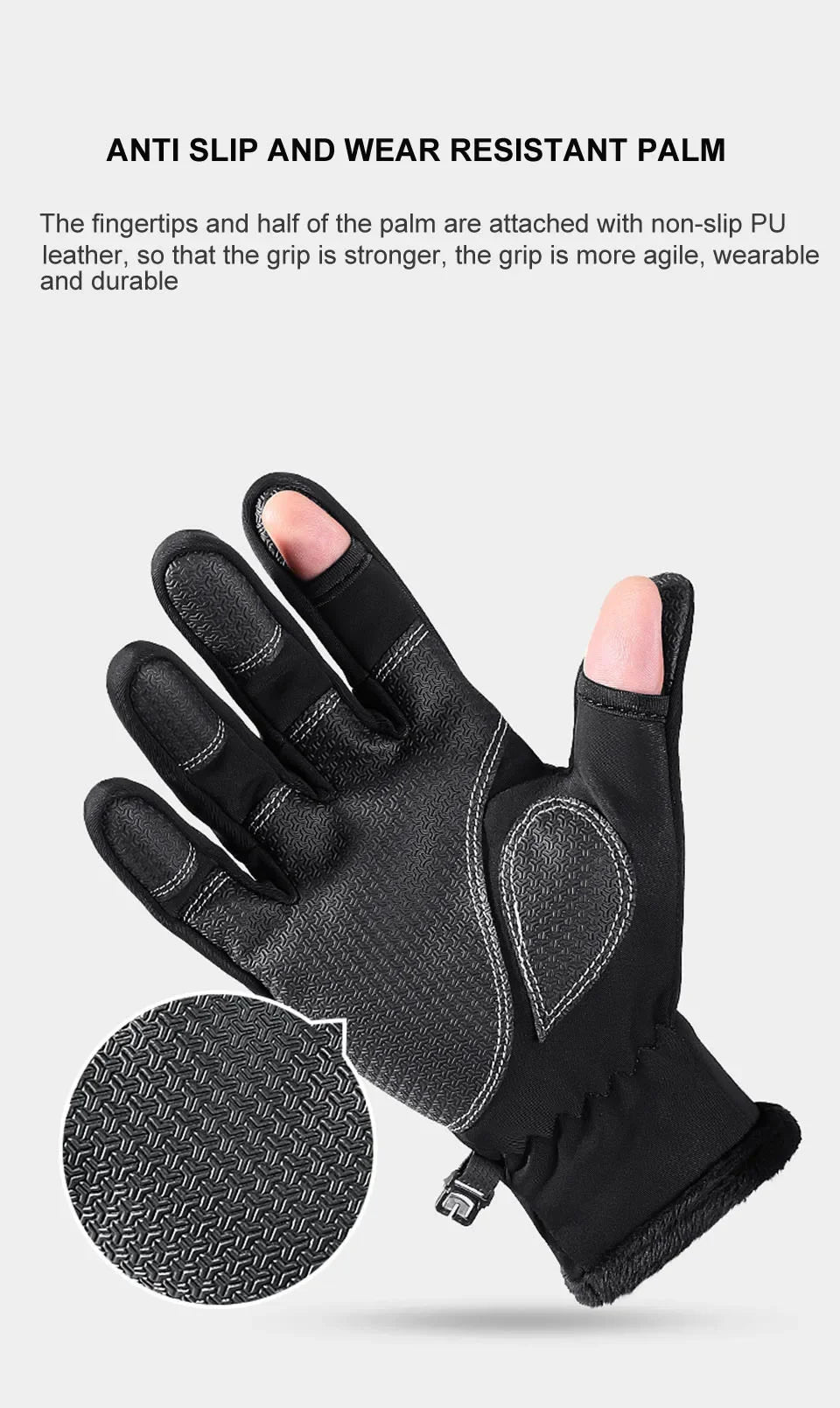 Gants de pêche imperméables d'hiver, 2 doigts, coupe-vent, pour femmes et hommes, Protection chaude en velours, gants de pêche au poisson