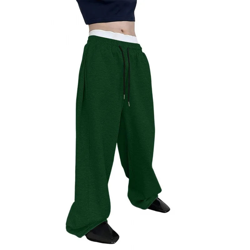 Men's Solid Color Sanitary Pants, Straight Waist with Drawstring, Wide Leg, Loose Fit with Pockets, Versatile Sport Pants, 2025
