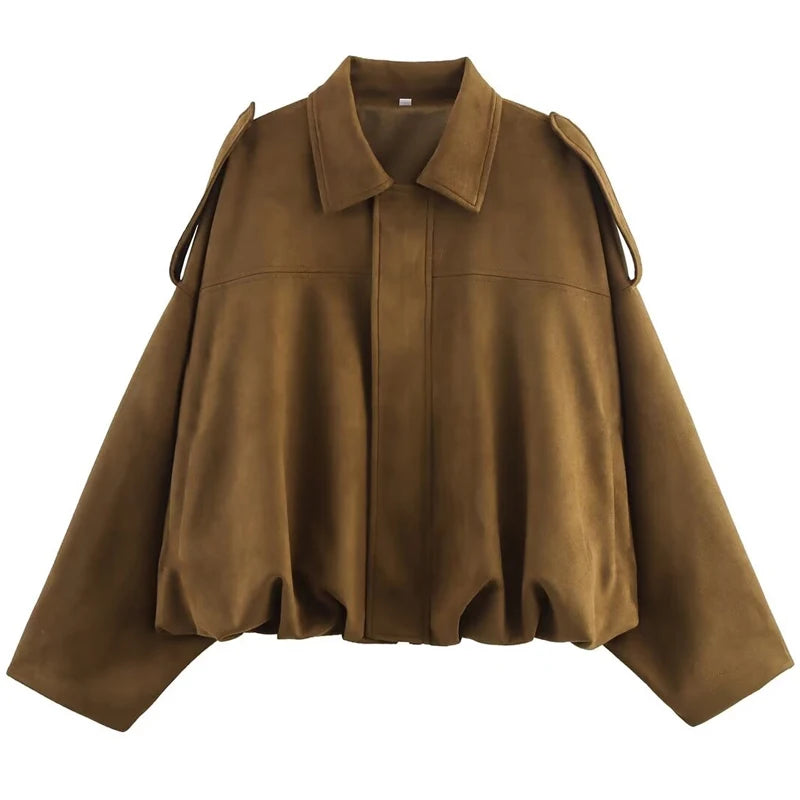 HXAO femmes Bomber veste revers fermeture éclair manches longues veste en daim femmes 2025 haute rue recadrée vestes de course manteaux vêtements d'extérieur
