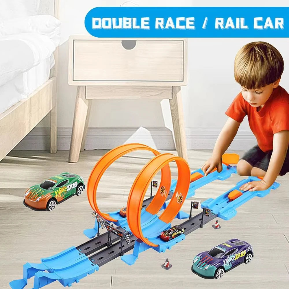 Cascadeur vitesse Double voiture roues modèle jouets pour enfants piste de course bricolage assemblé Rail Kits éducatif interactif garçon enfants jouet
