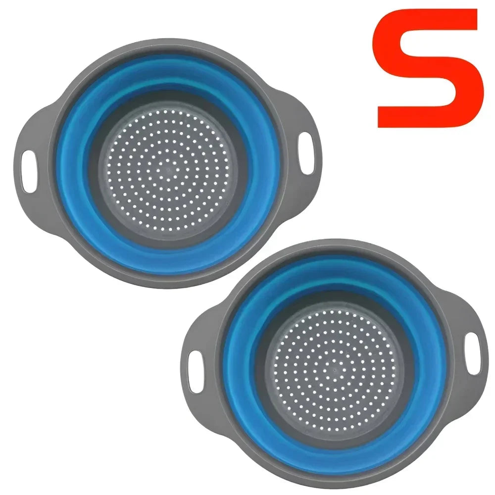 2pcs Silicone Collapsible Strainer Basket, Foldable Colander for Fruit Vegetable, Kitchen Strainer for Food Pasta Kitchen Tools Drainage Device