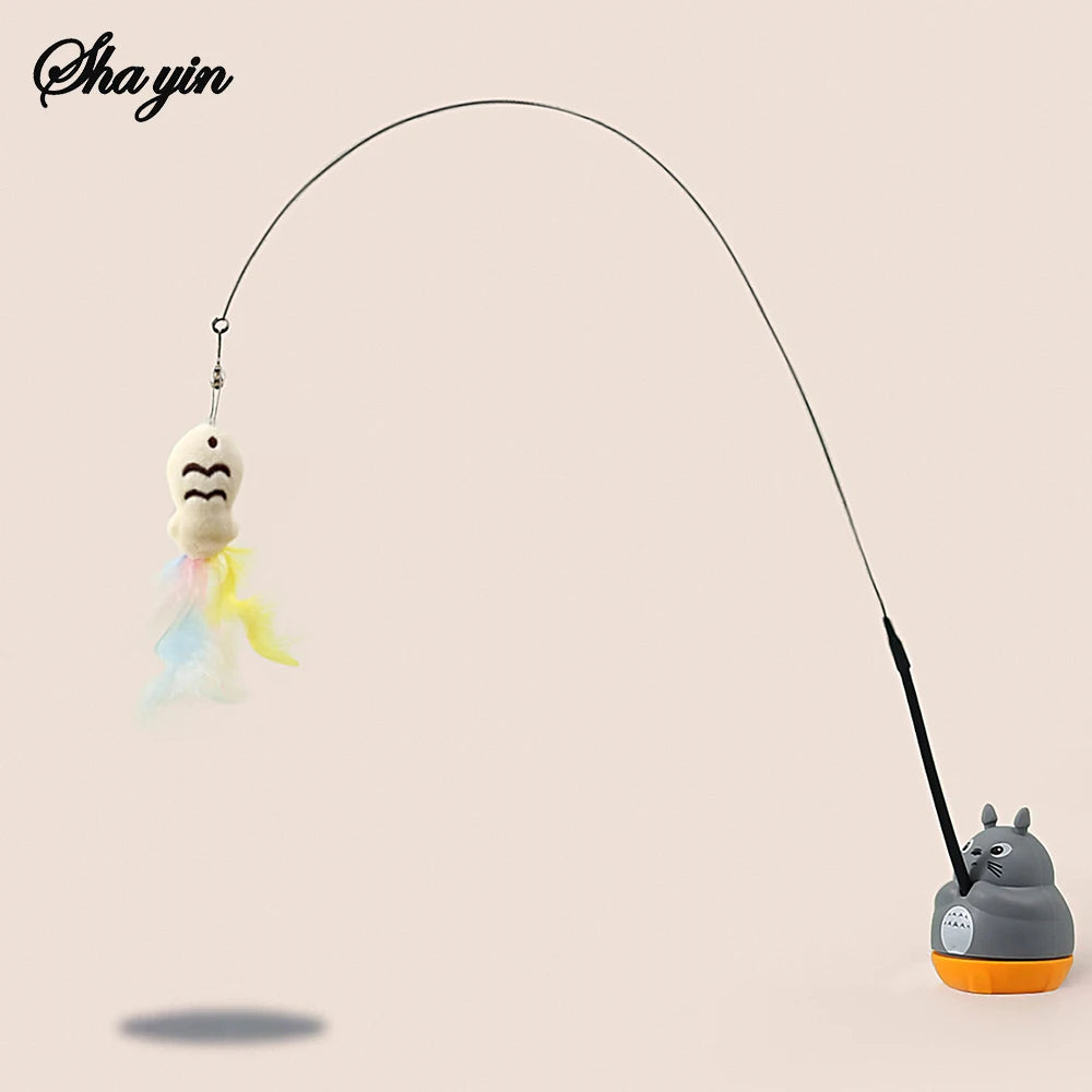 Bâton de pêche et de taquin pour petits chats, rotation à 360 degrés avec cloches à plumes et fil d'acier, 1 pièce