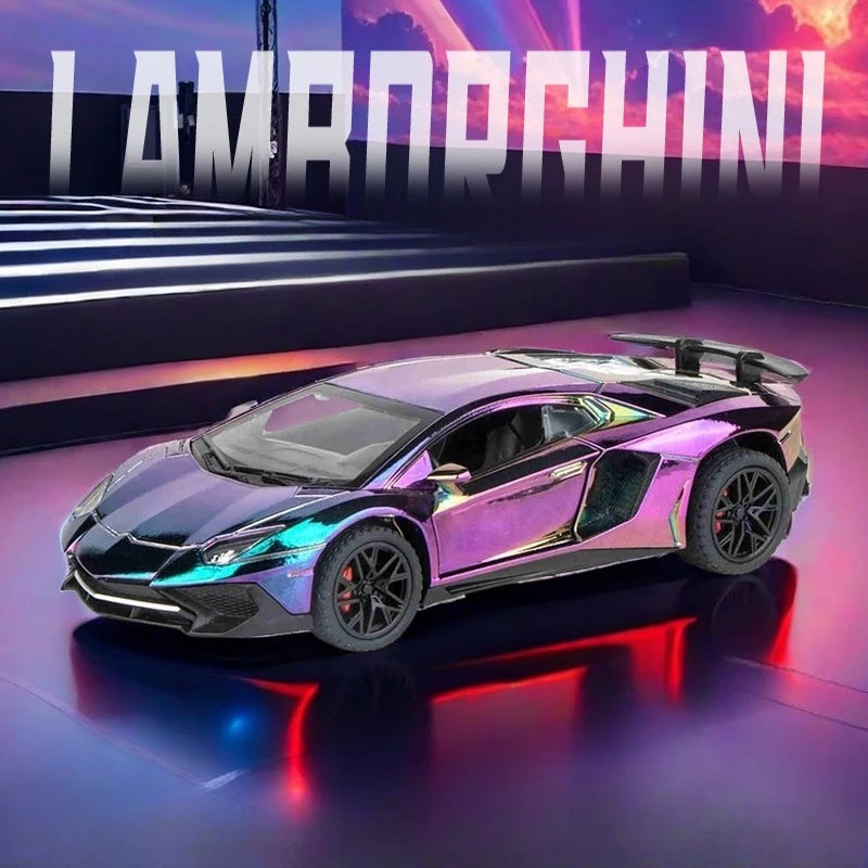 Modelo a escala de Lamborghini SVJ LP750 para niño, superdeportivo de juguete con sonido y luces, vehículo de fundición a presión, escala 1:32