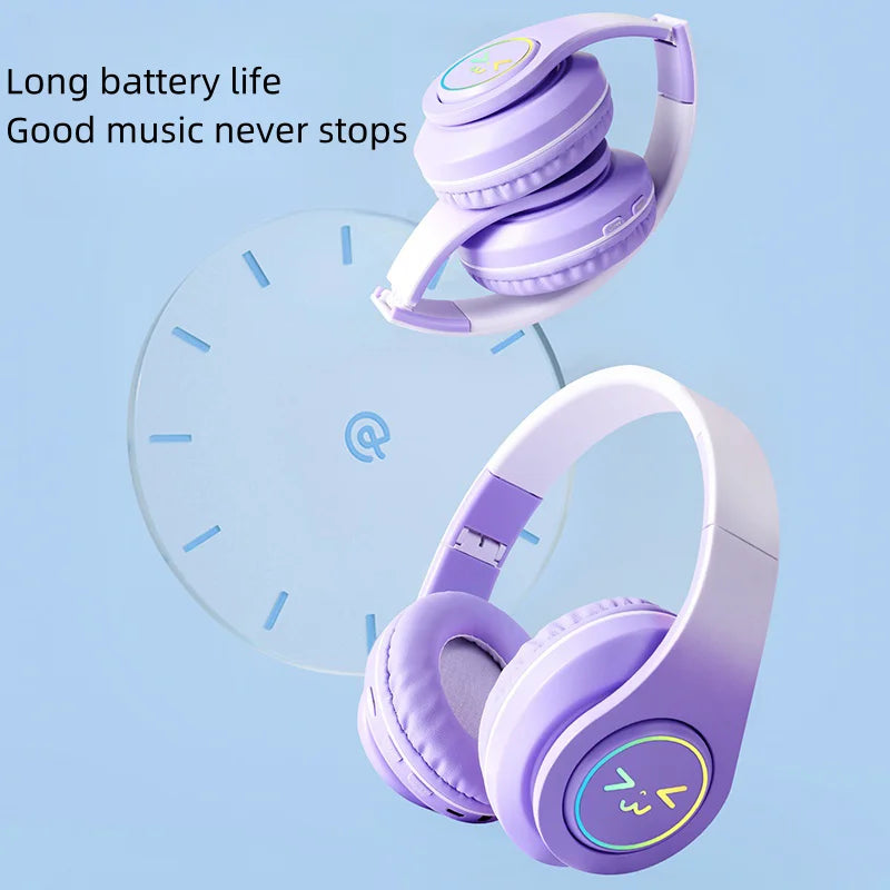 Casque Bluetooth sans fil pour ordinateur — jeu, réduction de bruit, visage souriant, RGB, gamer, basse