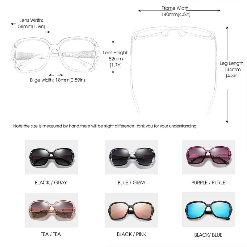 Lunettes de soleil femme polarisées — carré, dégradé, rose miroir, surdimensionné, élégant
