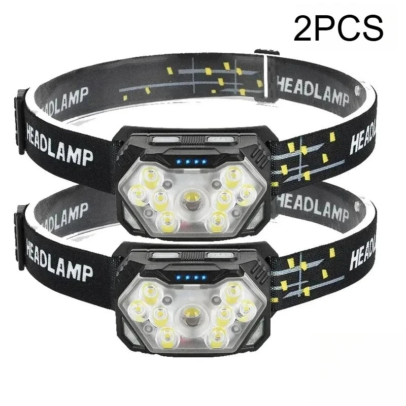Lampe frontale à 9 LED haute luminosité, lampe frontale à détecteur de mouvement, lampe frontale portable pour la pêche et le camping en extérieur, lampe de travail