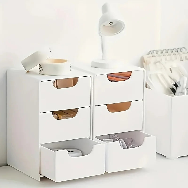 Chic 3-Tier Desk Organizer with Drawers – Ideal for Office Supplies, Jewelry, and Cosmetic Storage – Portable Divider Box