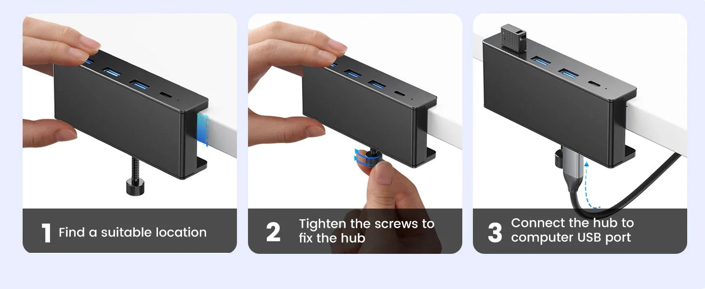 Abrazadera de concentrador USB de 10 Gbps, adaptador divisor USB3.2/3.0/2.0, estación de acoplamiento externa de múltiples clips para iMac Macbook Lenovo, accesorios para computadora de escritorio
