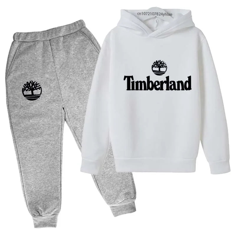 Trajes casuales para niños y niñas de 2 a 13 años, marca de moda, letras estampadas, 2 piezas, sudadera con capucha + pantalón