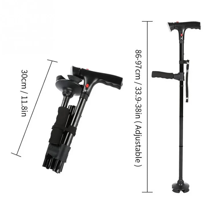 Canne pliante télescopique pliable pour personnes âgées, LED avec alarme, bâtons de marche, béquilles pour personnes âgées pour mères et pères âgés