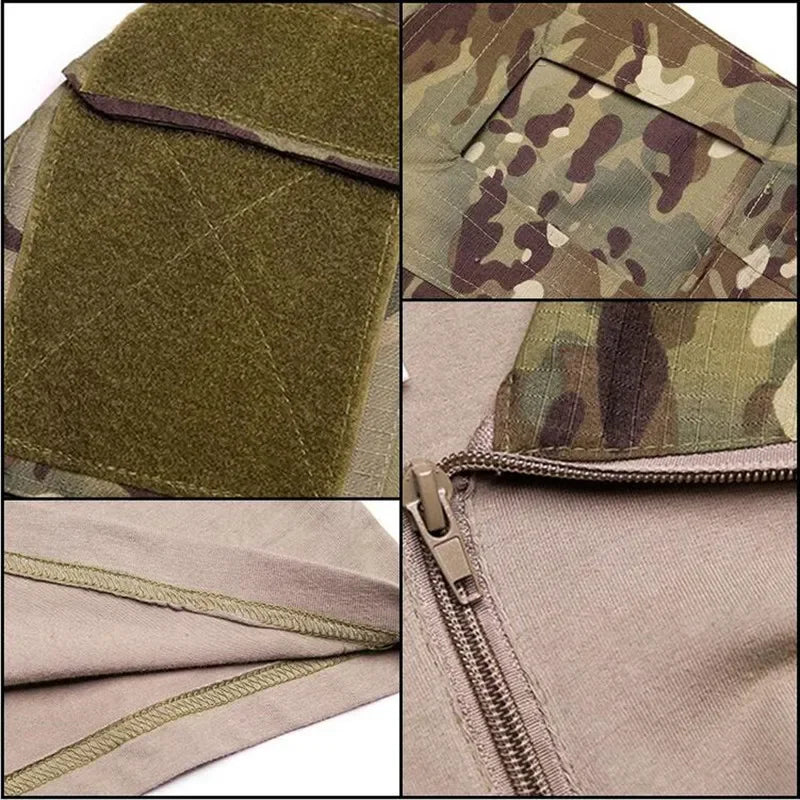 T-Shirts de randonnée tactiques en plein air pour hommes, Combat militaire de l'armée CP Camouflage à manches longues, chemise d'escalade de chasse, vêtements de Sport en coton