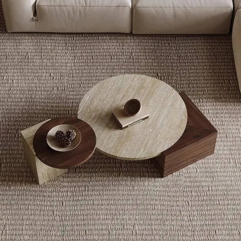 Table basse ronde Wabi Sabi — design unique, moderne, salon, meubles maison
