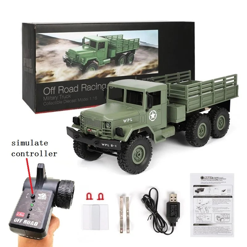 Camion militaire RC télécommande 4 roues — hors route, DIY, escalade, cadeau jouet garçon