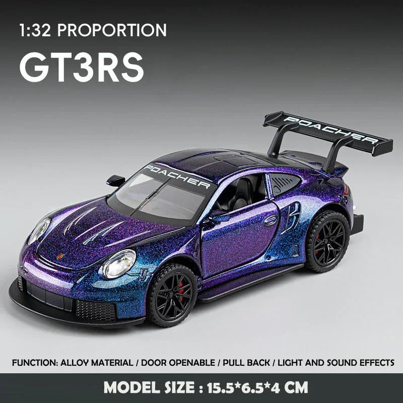 Coche deportivo modelo de inventario fundido a presión para niños, coche de juguete, vehículo GT3RS, regalo de cumpleaños para niño, decoración del hogar, escala 1/32, 911