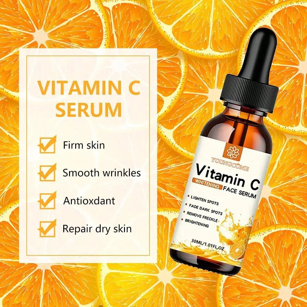 La esencia facial de vitamina C contiene ácido hialurónico, quita manchas oscuras, reparador, hidratante, esencia antienvejecimiento, cuidado facial de la piel 30ml