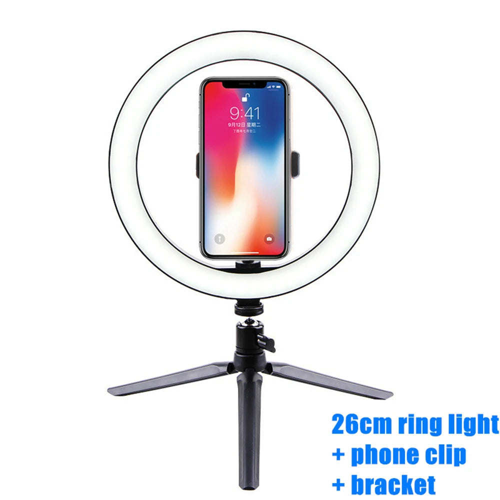 Anneau Lumineux LED Selfie 26cm 120 Perles avec Trépied — Kit Éclairage USB Vidéo