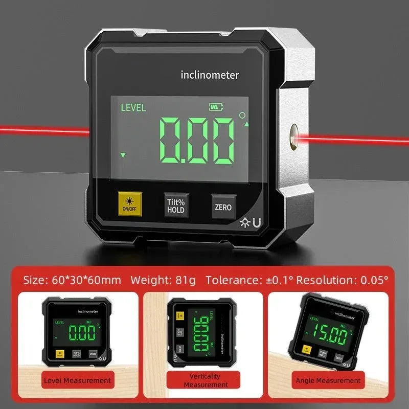 NOUVEAU Niveau numérique magnétique double face avec laser, rapporteur électronique, horizontomètre, inclinomètre, règle d'angle et mesure de pente