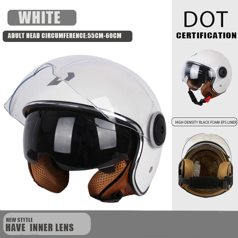 DOT - Vintage Open Face Motorcycle Helmet, Retro 3/4, Cruise, for Men and Women