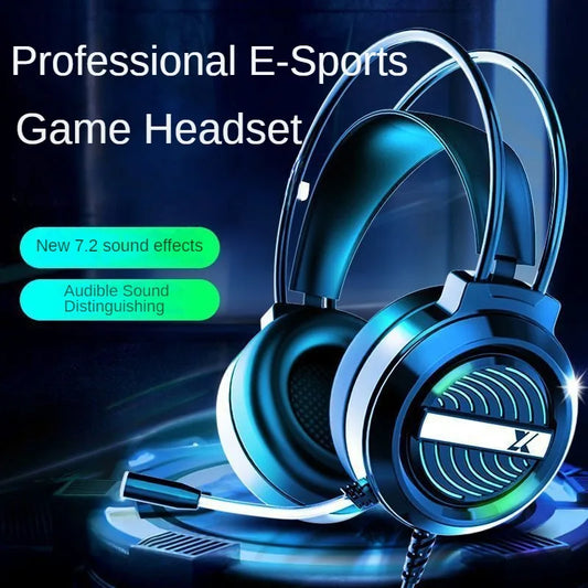 Casque de jeu stéréo avec microphone — lumière LED, antibruit, consoles, PC