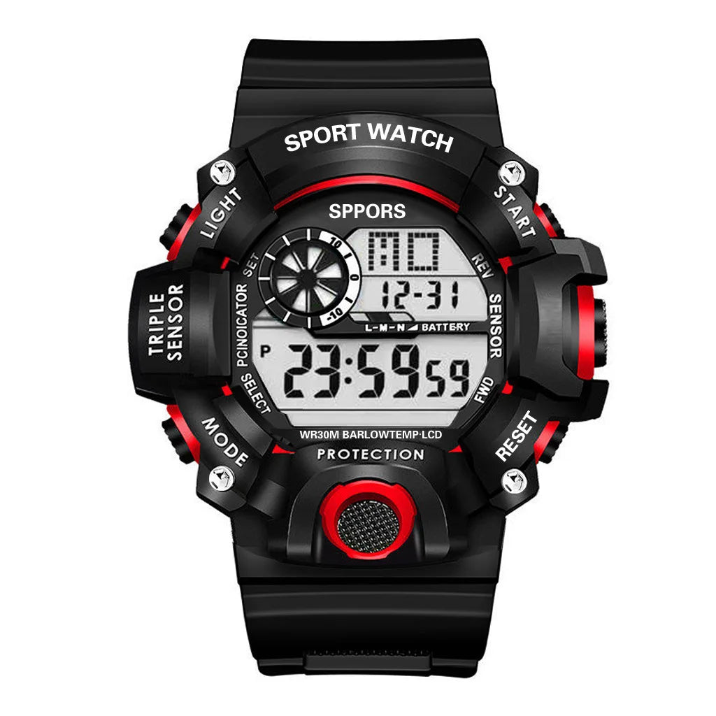 Reloj de pulsera deportivo electrónico de moda para hombre, esfera grande multifuncional impermeable, alarma luminosa, reloj militar para niños y hombres