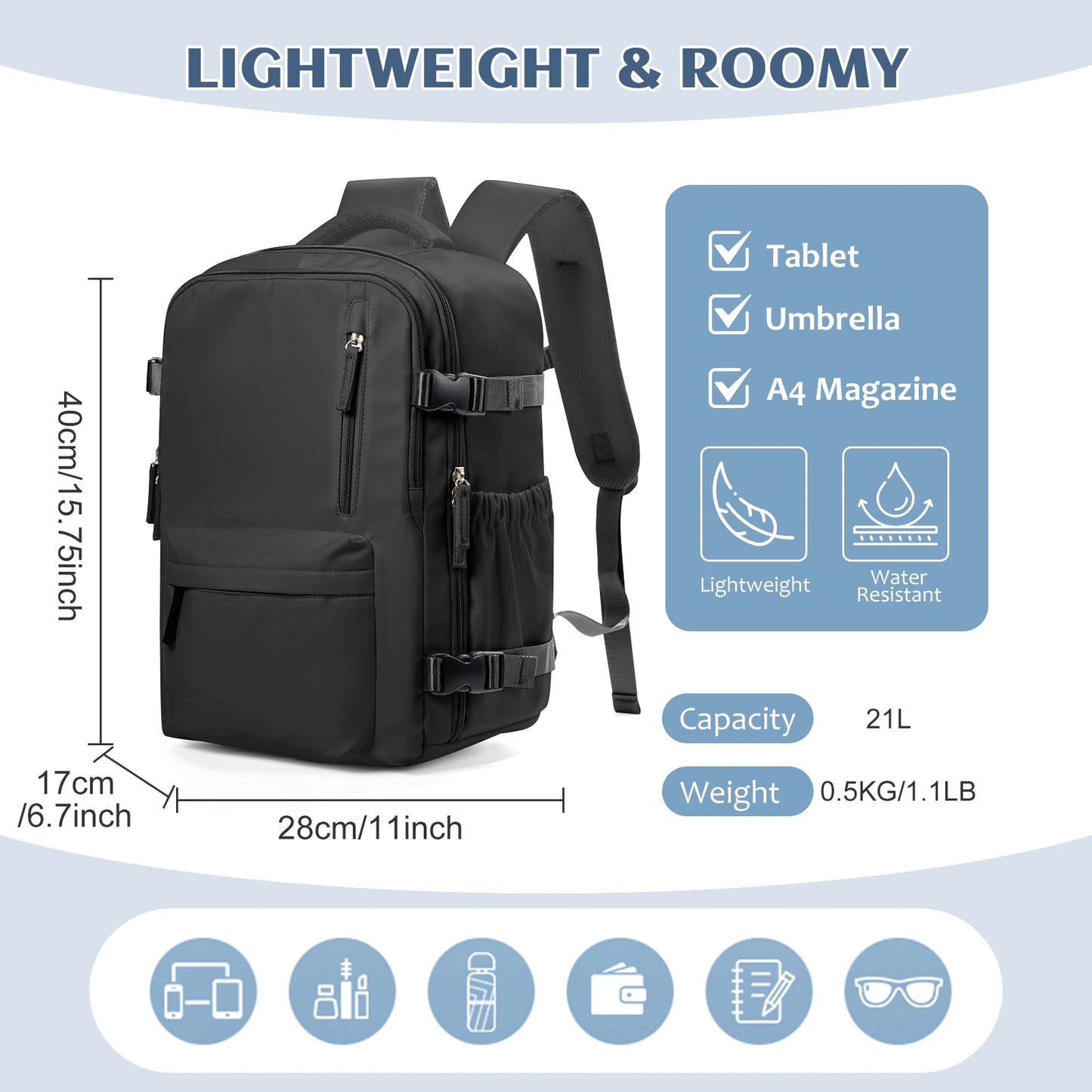 Sac à Dos Cabine Avion 40x30x20 — Ordinateur 15,6" Bagage à Main Homme Femme