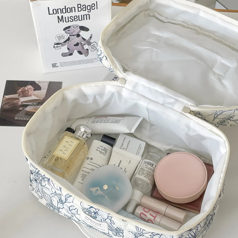 Sac Cosmétique Vintage Fleurs Femme — Trousse Maquillage Voyage Matelassée